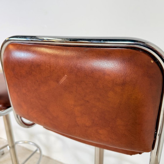 Chrome Bar Stools 1970s Cognac Faux Leather Upholstery – Barstools, Skai (photo 9 of 14)