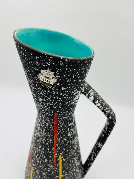 Image 1 of Vintage Hubert Bequet speckled ceramic pitcher, Belgium