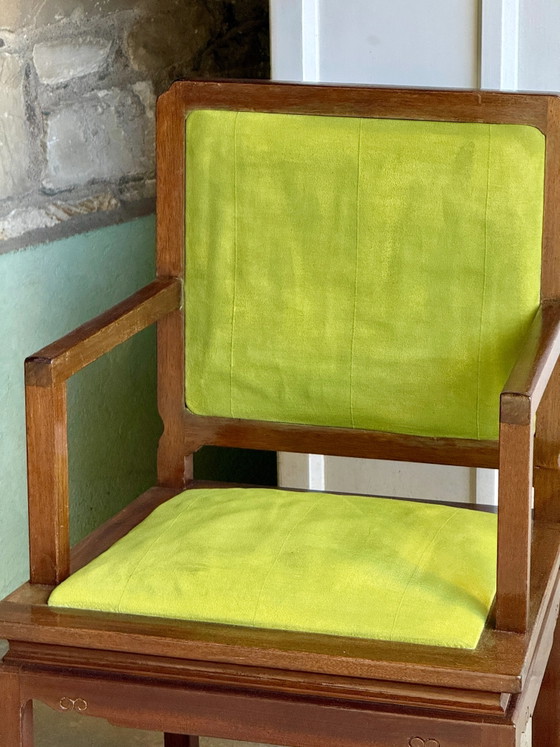 Coppia di poltrone in legno esotico e tessuto verde lime (foto 6 di 14)