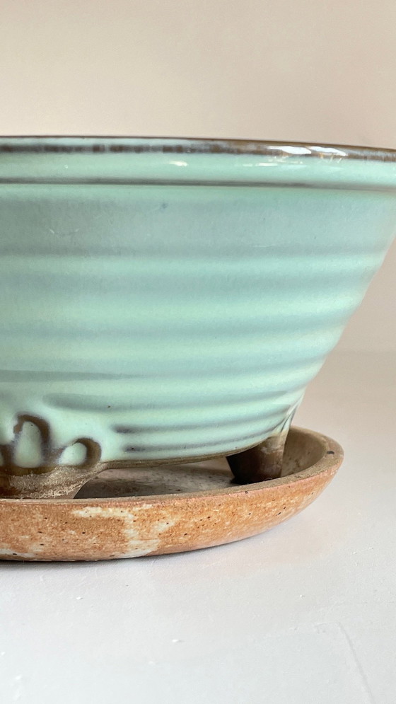 Image 1 of Vintage keramische driepoot pot en schotel