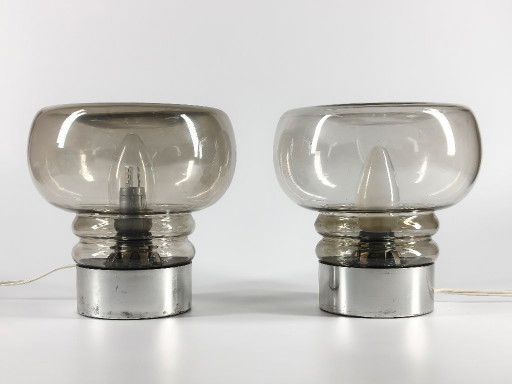 Par de Lámparas de mesa Vintage de los 70 de Cristal Ahumado – Iluminación de Diseño Retro