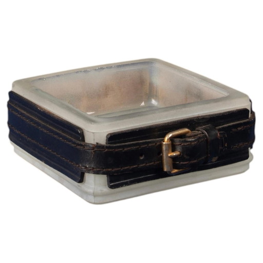 Jacques Adnet Hand-Stitched Leather Ashtray, France 1950