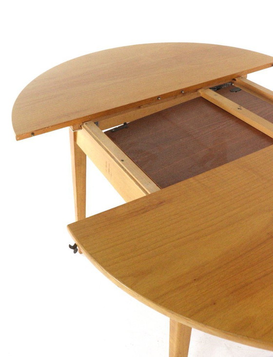 Image 1 of Beech dining set round dining table + 4 vintage dining chairs in the style of Pastoe