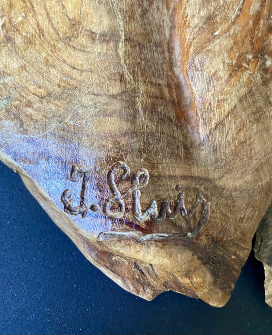Image 1 of Organic Brutalist Wooden Wall Sculpture – Hand Carved Art Piece