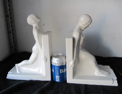 2X Art Deco Bookends By Godefridus Boonekamp Pottery Schoonhoven Years 30s,