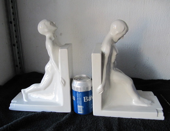 Image 1 of 2X Art Deco Bookends By Godefridus Boonekamp Pottery Schoonhoven Years 30s,