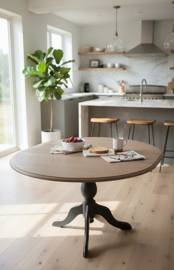 Extendable Round Table with Central Pedestal Base – Country Chic Style - Interior's Creation – Interior’s (photo 3 of 15)