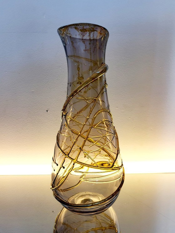 Image 1 of Val saint lambert Studio Cristal Vase, Alfred collard, Reliefdekor, signiert Lüttich, 1990er Jahre