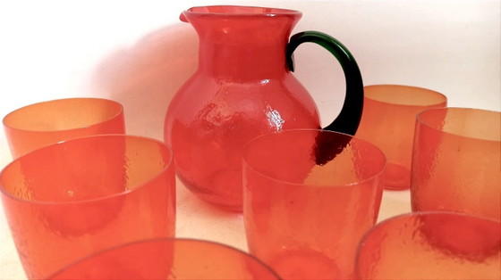 Image 1 of Orangenlimonaden-Set mit 9 Gläsern und 1 Krug. 1960er Jahre