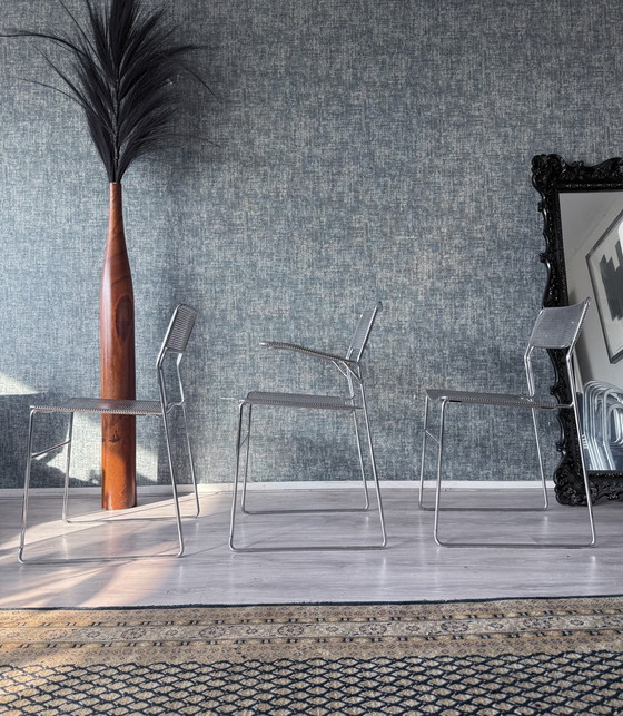 Image 1 of Juego de 3 sillas apilables cromadas "Sultana" de Arrben International, ca 80s