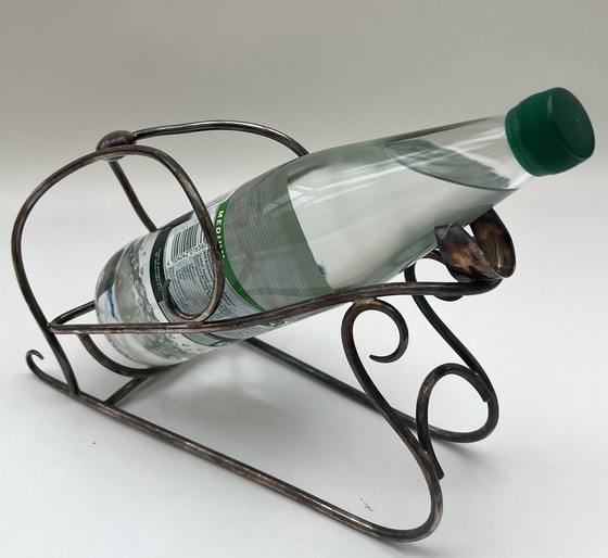 Image 1 of Portabottiglie/cestino per bottiglie di vino vintage a forma di slitta – metallo argentato – fatto a mano