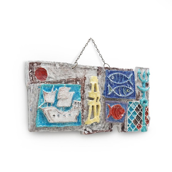 Image 1 of Glazed Ceramic Panel with a Marine Theme, 1960s