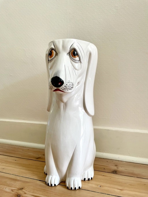 Ceramic basset hound umbrella stand, Italy
