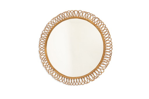 Round Rattan mirror with interlacing. Circa 1980.