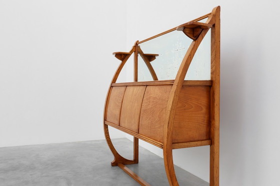 Image 1 of Art Deco buffet, planter or liquor cabinet in wood with mirror, France 1920s