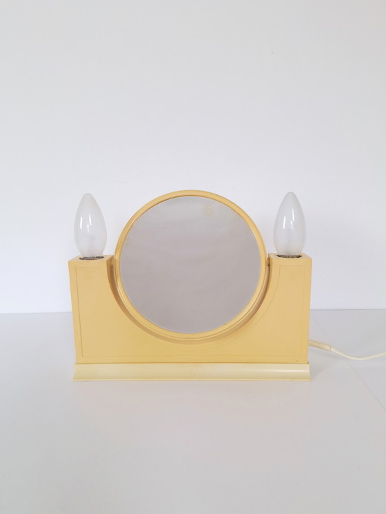 Image 1 of Vintage Vanity Mirror / Retro Cosmetic Mirror / Illuminated Mirror / Space Age Design / 70's Desk Mirror / Tabletop Mirror / Pop
