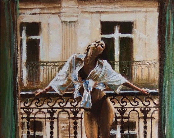 Image 1 of Artwork by Ewa Switala "The Morning Balcony" - Acrylic painting