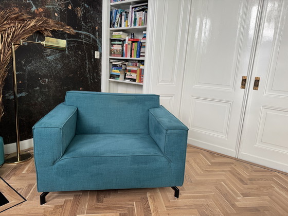 Image 1 of canapé deux places bleu vif turquoise de marque inconnue