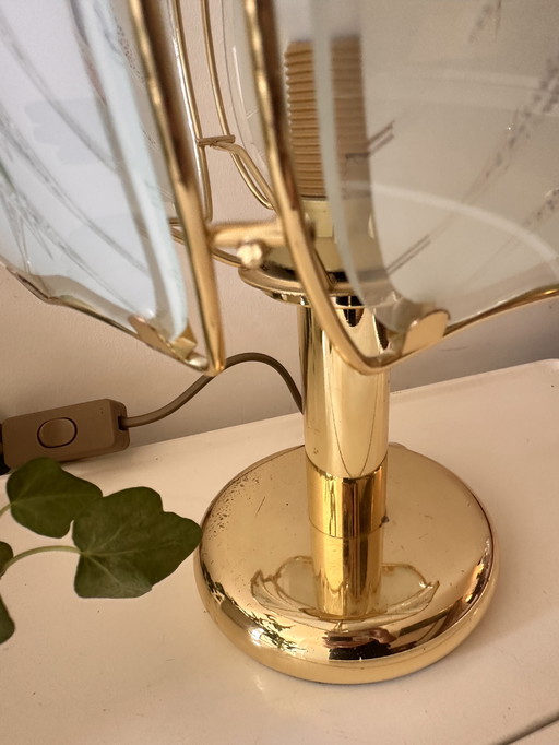 Tafellampje glas met messing look jaren 80