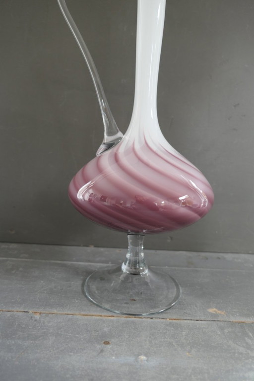 Vintage Italian vase on foot white purple