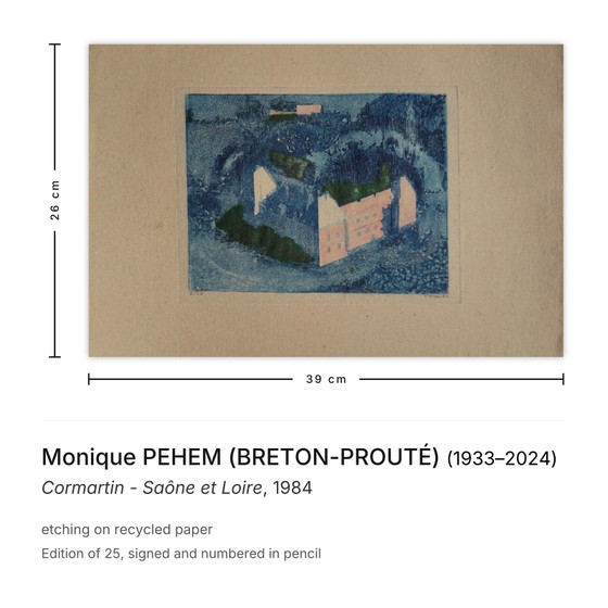 Monique PEHEM (BRETON-PROUTÉ) Gravure Signée Cormartin - Saône Et Loire 1984 – Lithographies et sérigraphies (photo 3 of 5)