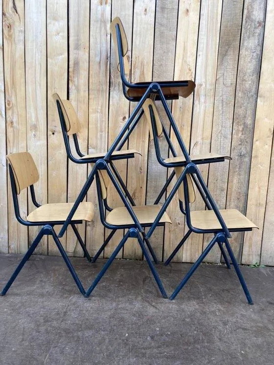 Vintage Galvanitas S35 chair, blue compass frame, Dining chairs, Wood, Industrieel (photo 2 of 18)