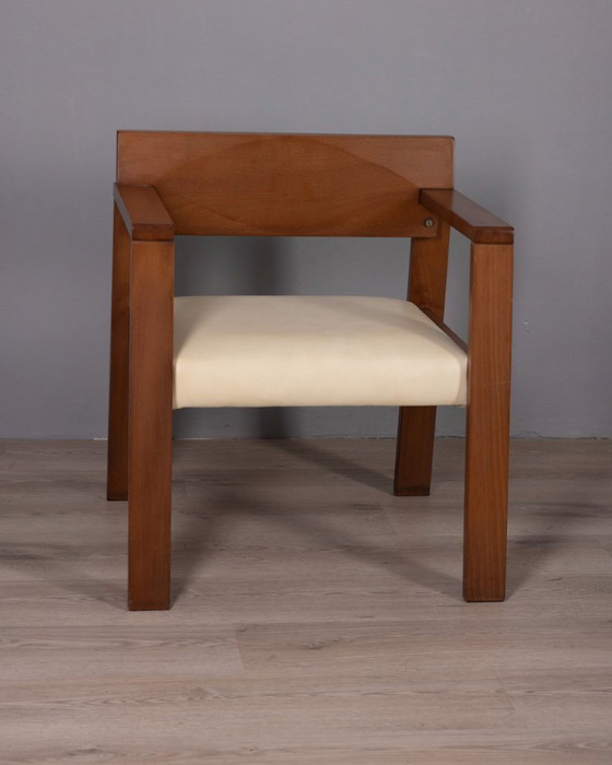 Image 1 of Poltrona vintage italiana in legno e pelle, anni '80