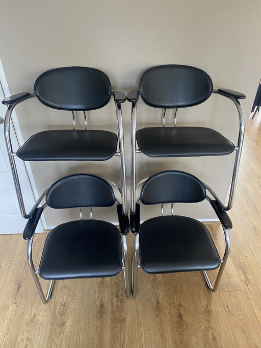 4 vintage tubular frame sled chairs Effezeta Italian design