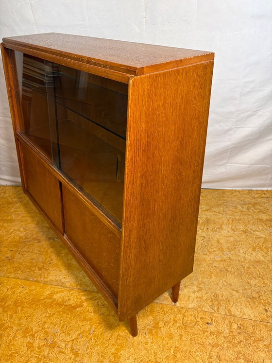 Image 1 of Mid-Century Retro Vintage Oak Display Cabinet by G Plan – Brandon Range   Compact Design • Sliding Doors • Iconic British Mid-Ce