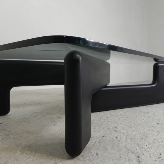 Image 1 of Table basse vintage avec base en bois noir organique, 1970