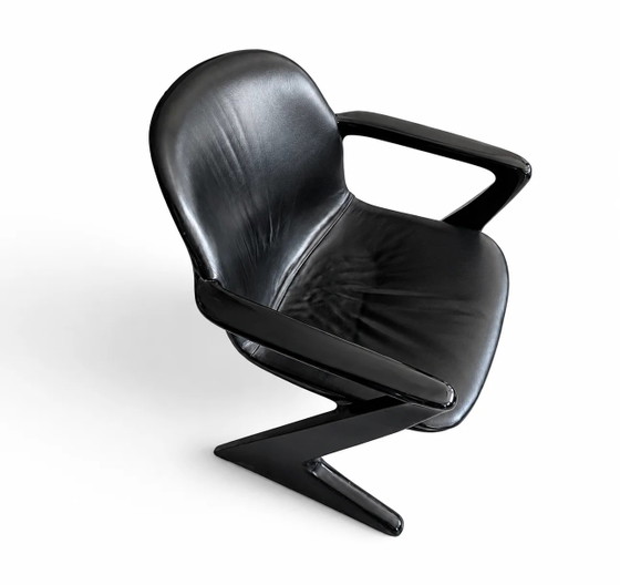 4 x Kangaroo Z-chair / Ernst Moeckl pour Horn Collection années 60 / Rembourrage cuir noir / Ernst Moeckl / (photo 9 of 19)