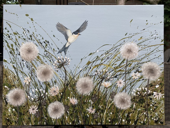 Image 1 of Hand-Painted Painting Dandelion Field By J&S