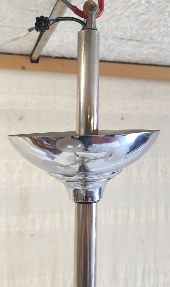 Image 1 of Art Deco kroonluchter met 4 lampen, gemaakt van metaal en glas - jaren 1930/40