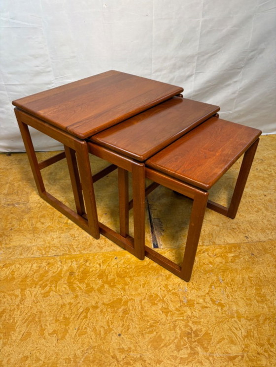 Image 1 of Mid-Century Retro Vintage Teak Nest of Tables 1960  Scandinavian-Inspired • Stylish • Space-Saving  timeless elegance 
