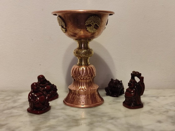 Image 1 of Dekorativer Ritualkelch, Kupfer und Messing – Lebensbaum (15 cm)