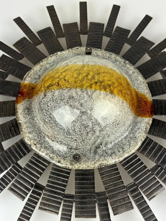 Image 1 of 60s 70s Brutalistische Wandlamp Wandlamp Ijzer & Glas Van Honsel Leuchten