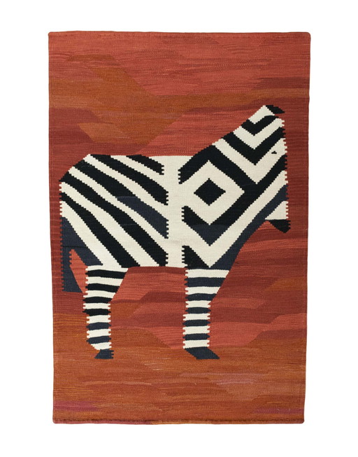 Handgeweven design kelim - 148 x 98 cm - Met gestileerd zebramotief