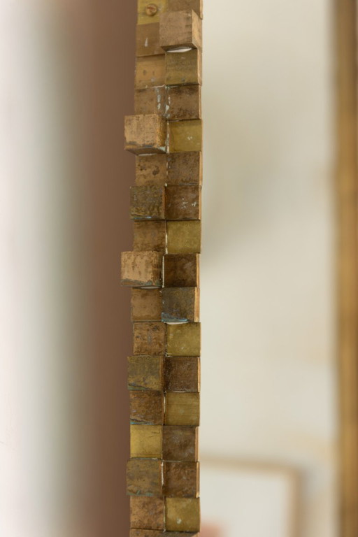 Paire de grands miroirs en laiton doré et patiné. Contemporains. – spiegels, Brass (photo 2 of 7)