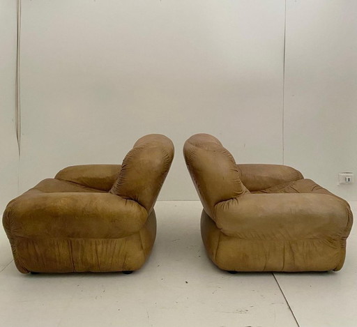 Paar Sapporo-Ledersessel von Mobil Girgi, Italien 1970er Jahre
