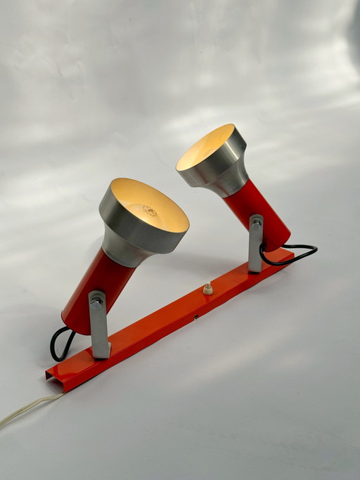 Vintage Oranje wandlamp, Duits design, dubbele spot | jaren 70