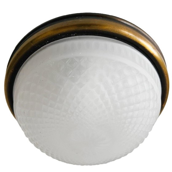 Image 1 of Vintage Massive small glass ceiling lamp frosted glass gold Hollywood Regency 1970's