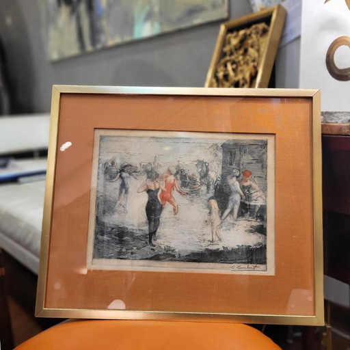 Gouache « Journée à la plage », Clément Lambert (1855 – 1925) – Royaume-Uni