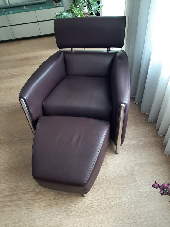 Image 1 of 3x OBLOMOV Fauteuils +1 footstool Aubergine