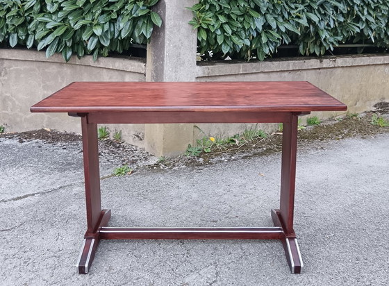 Image 1 of Mesa de bistró restaurada con acabado de teca, Francia, 1950.