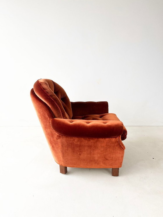 Image 1 of Rust Orange Velvet Armchair