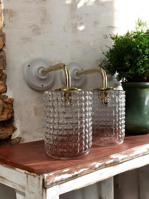 Vintage Chiseled Glass Wall Sconces