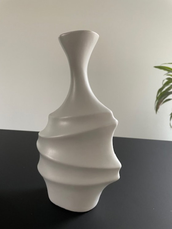 Image 1 of Sculptural amphora-shaped vase in matt-glazed ceramic