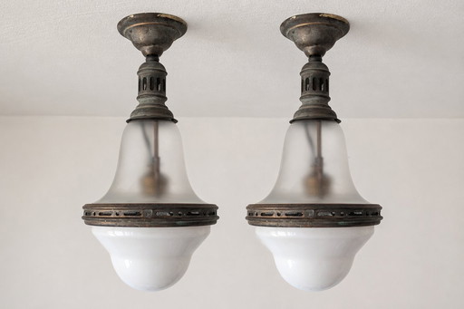 Paire de suspensions vintage style « Luzette » – Bauhaus / Art déco français – Recâblées