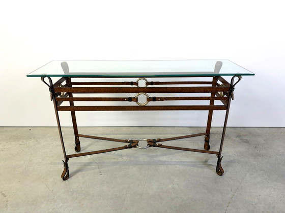 Hermes Style Console, 1970s – Glass, Leather (photo 7 of 10)