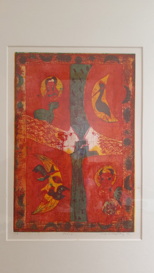 1x Grabado en color 'fresco 7' - Ansje van den Muyzenberg